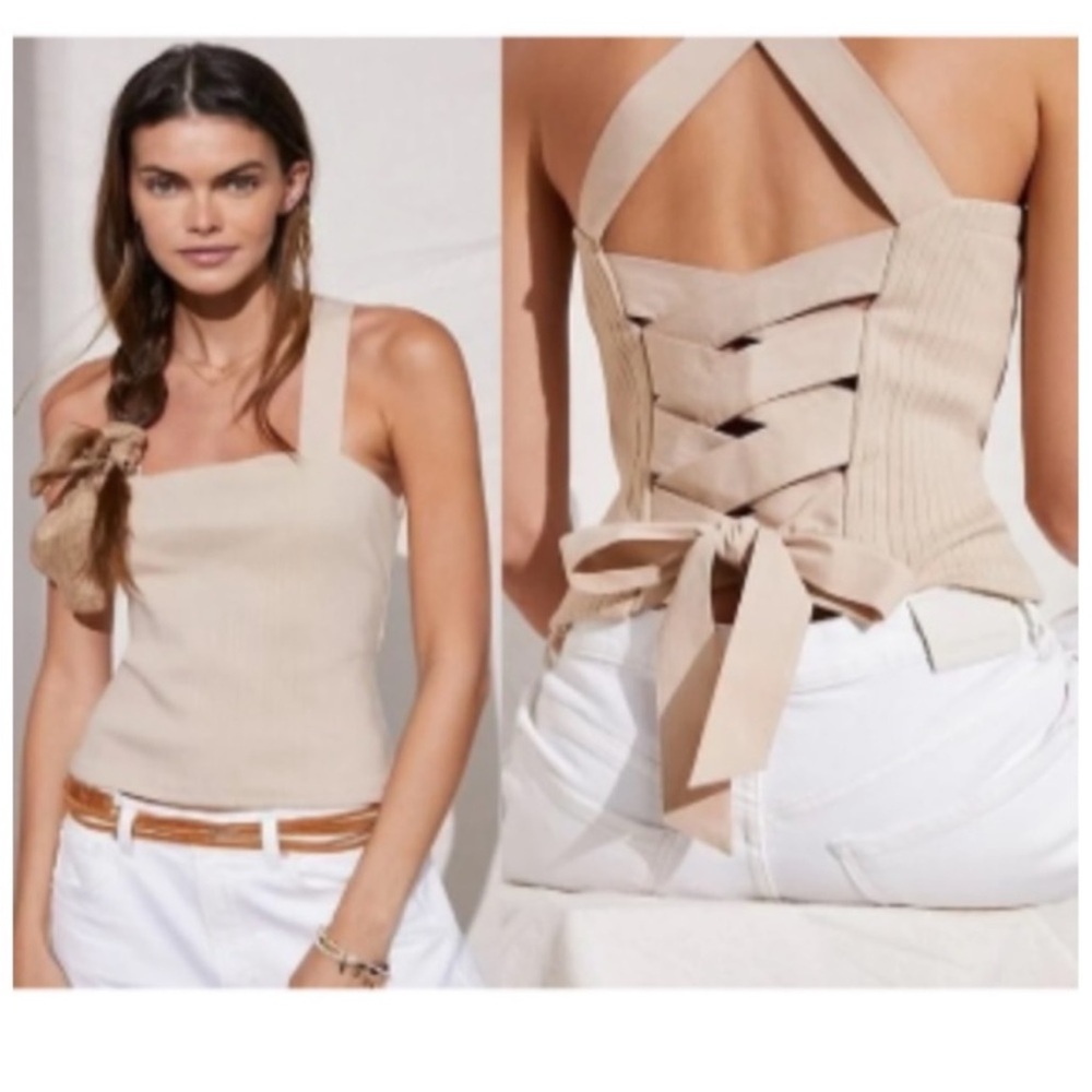 Anthropologie Porridge Ribbed Tank Tie Back Criss Cross Tie